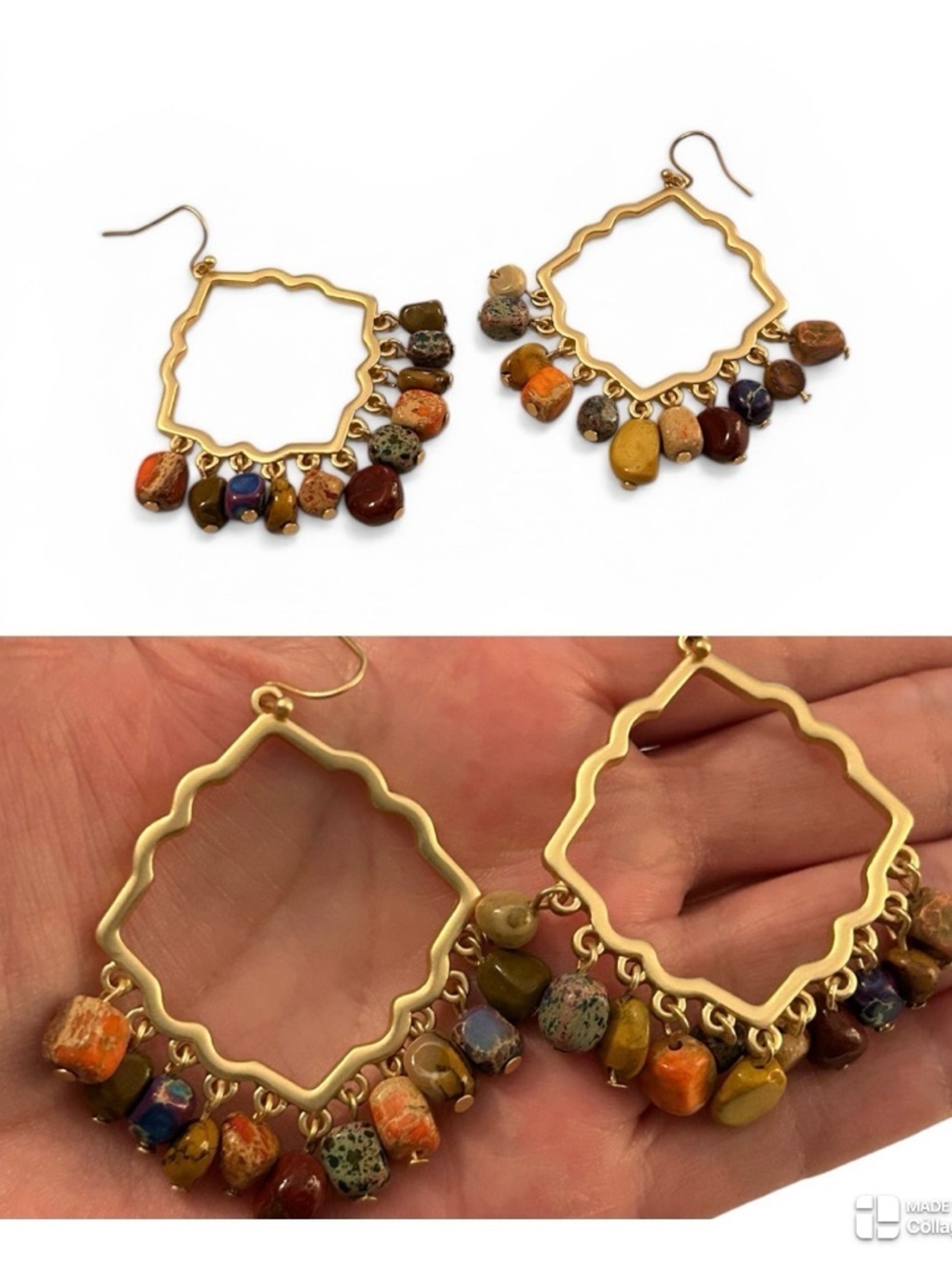Camila Coelho semi precious stone Moroccan Quatrefoil earrings